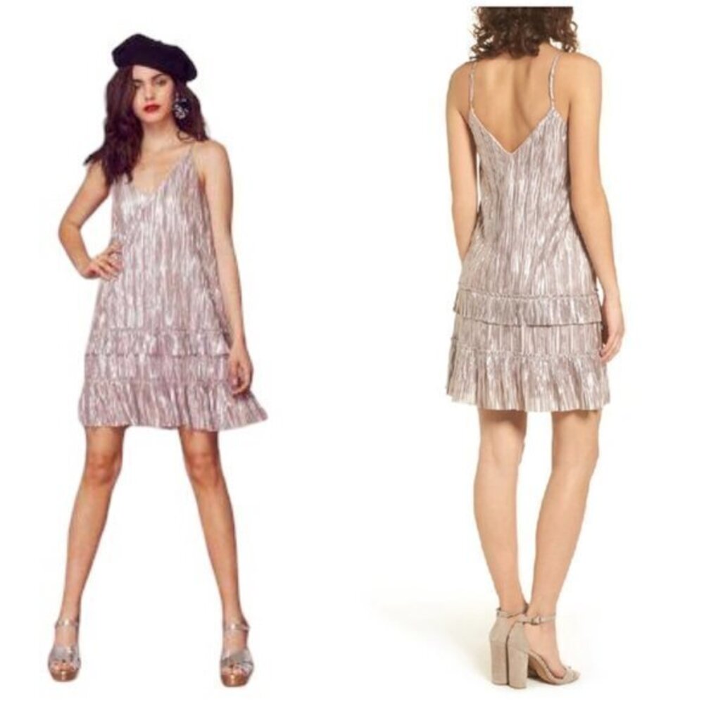 Lost + Wander Bastille Plisse Slip Dress in Champagne Size L